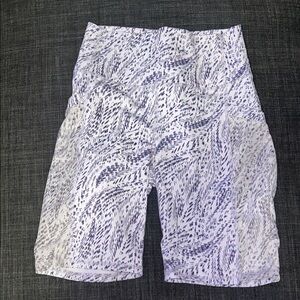 Fabletics White and Purple Patterned Bike Shorts